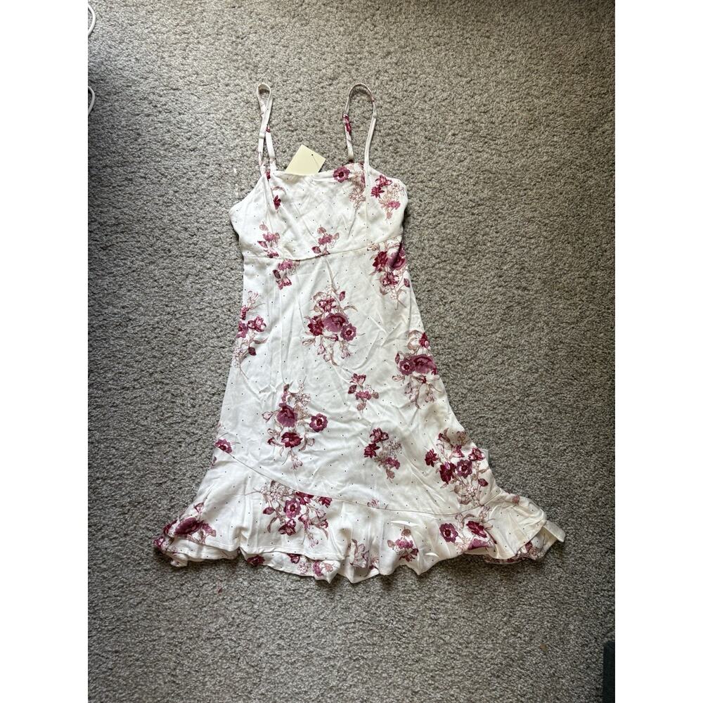 Live to Be Spoiled La Mamba Floral Slip Dress XS White Pink Ruffle Hem